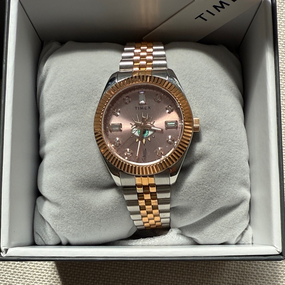 Timex X JA Legacy Rose Dial Watch with Two-Tone Pink Sunray Tribe Eye Watch